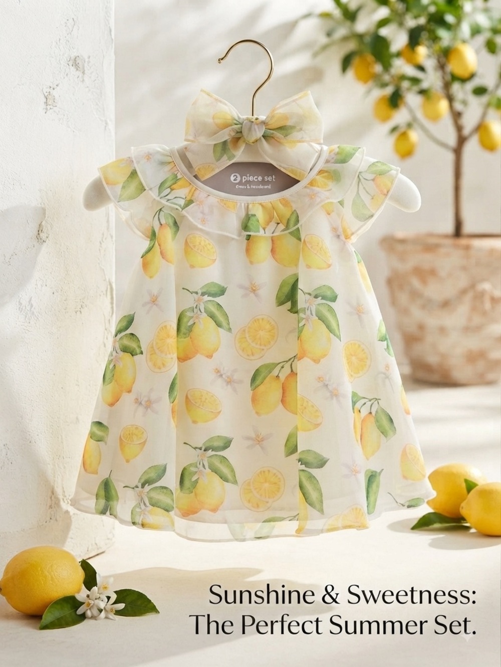 Baby starters Lemon Print Baby Dress with Bow